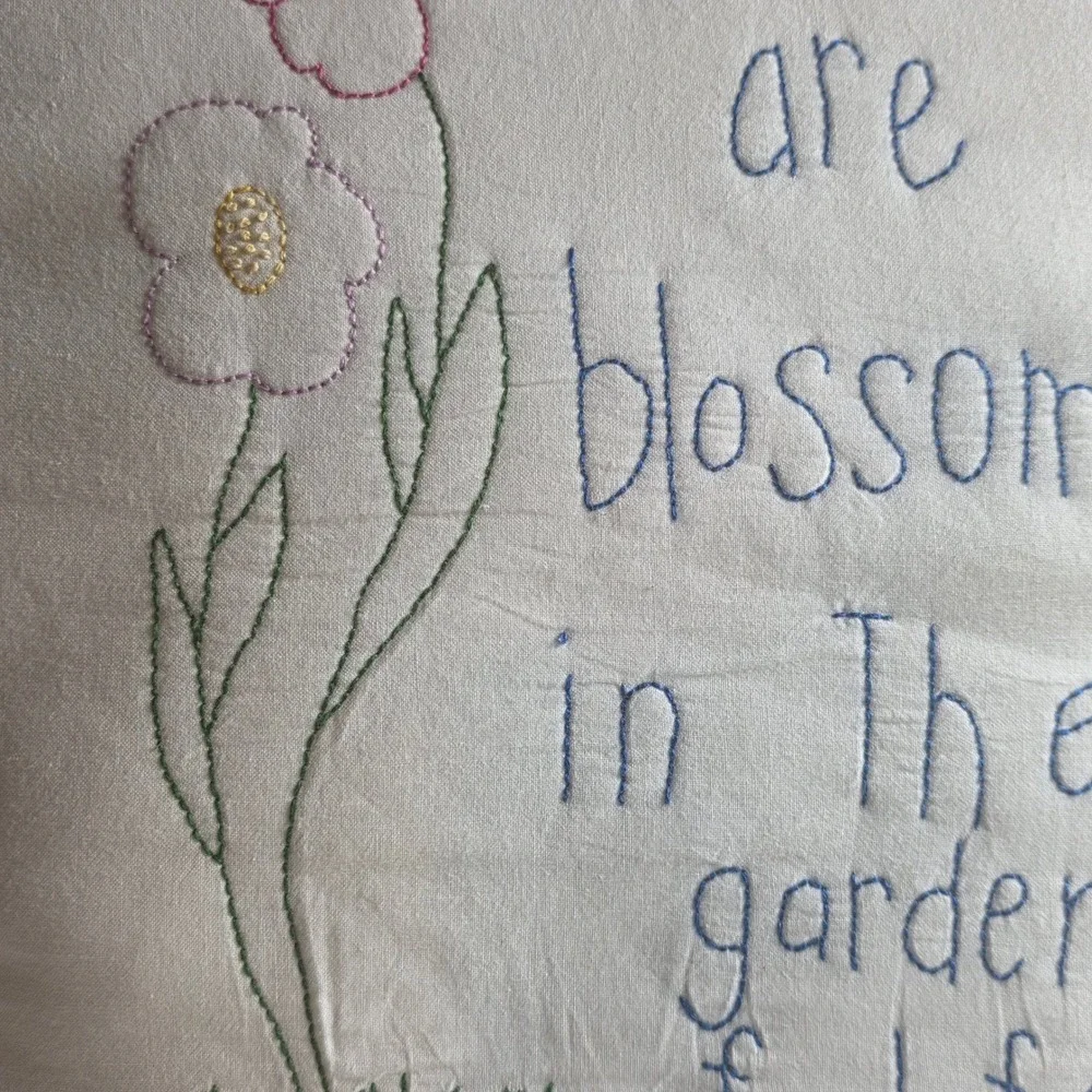 Embroidered Sisters Gift Floral Plaid Throw Pillow Cream Cottagecore